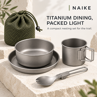 Ensemble de vaisselle en titane ultra-léger pour le camping, avec bol, tasse et cuillère emboîtables, idéal pour la randonnée et les voyages