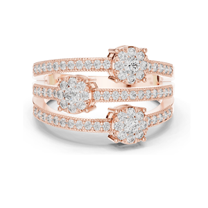 Bague triple pierres en diamant de laboratoire pour femme, poids total 0,63 carat, clarté VVS-VS EF, or 18 carats, 14 carats, 10 carats et argent 925, rose - Product Image 1