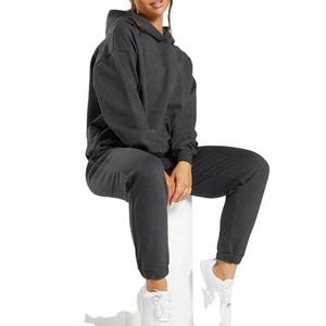 Pull à capuche unisexe vintage délavé à l'acide pour femmes hiver décontracté recadrée ourlet brut ensemble respirant et vente en gros - Product Image 4