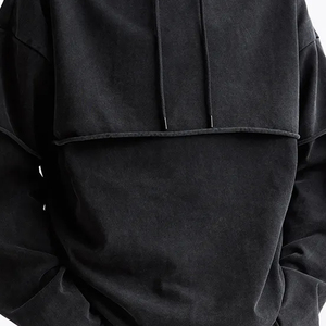 Nouvel arrivage Dernier style Hommes Acid Washed Double Sleeve Hoodie Meilleur Streetwear Coton Polaire Pull à capuche - Product Image 5