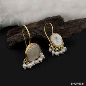 Gorgeous Round Druzy <b>Earring</b> 18k Gold Plated Brass Jewelry for Engagement Vintage Style <b>Dangle</b> <b>Earrings</b> - Product Image 1