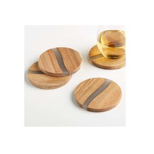 ที่รองแก้วไม้รูปทรงกลม + ถาดรองแก้วเรซินสำหรับพื้นผิวโต๊ะทำในอินเดีย - Product Image 1