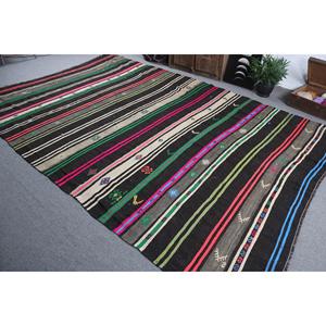 Tapis turc vintage 7,3x12 pieds, tapis en laine patchwork noir et rouge - Product Image 4