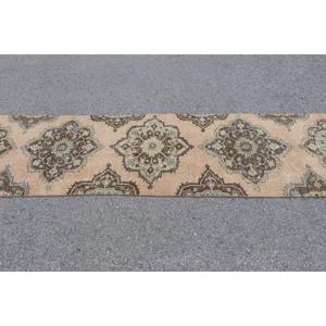 Alfombra vintage de 2.7x12 pies, alfombra turca de lana con diseño de plantas y árboles marrones - Product Image 2