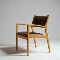 Chaise de salle à manger en teck massif de style mid-century, dossier incurvé rembourré, assise en cuir véritable capitonnée, écologique, imperméable et durable