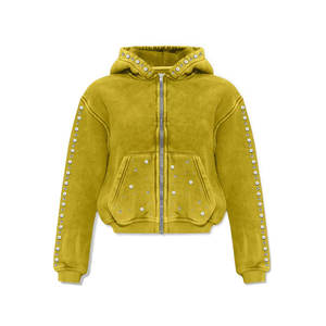 เสื้อฮู้ดผู้ชายทรงปกติ ผ้าฝ้าย 100% ซิปหน้า สำหรับฤดูหนาว น้ำหนัก 450GSM พิมพ์ลาย DTG มีกระเป๋า ระบายอากาศได้ดี ตกแต่งด้วยคริสตัลเต็มตัว - Product Image 6