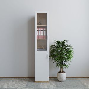 Modern Minimalist 40x40x220cm Rubber Wood Filing Cabinet with Glass Doors Lockable-for Workshop Warehouse or Bedroom-THS68018 - Product Image 2