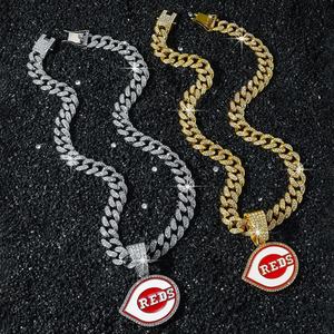 Pendentif de baseball unisexe personnalisé en argent 925 de haute qualité, style hip-hop sportif, avec moissanite et breloque en or 14 carats, thème Cincinnati Reds - Product Image 4