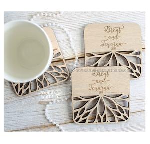 Sous-verre rectangulaire en bois artistique fait à la main en gros avec support au prix d'usine pour en vrac avec sous-verre en pierre au design personnalisé - Product Image 3