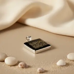 Colgante Cuadrado de Plata 925 con Ónice Negro, Oro Rosa y Platino, Hecho a Mano, para Joyería de Moda Femenina - Product Image 2