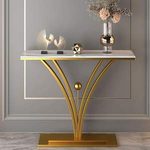 Modern 2-tier white <b>marble</b> <b>console</b> with black metal frame. Chic entryway style. Available at wholesale prices. - Product Image 3