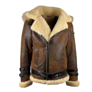 Custom <b>Men's</b> Brown Faux Shearling Leather Aviator <b>Jacket</b> <b>Warm</b> Sherpa Lined Winter Biker Coat OEM ODM Manufacturer Pakistan - Product Image 1