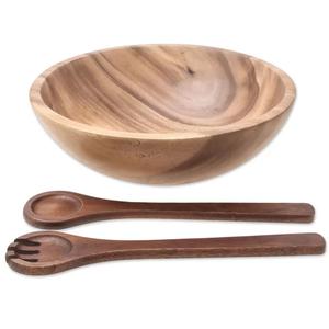 Qualité garantie Fabriqué en Inde Vente en gros en vrac Ensemble de saladiers de fruits en bois personnalisés avec cuillère et fourchette Ingrédients naturels - Product Image 2