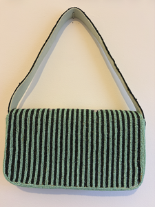 Sac de soirée élégant à rabat rayé orné de perles et de cristaux, sac à bandoulière fait main pour occasions formelles - Product Image 4