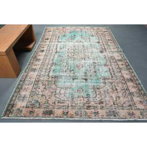 Alfombra turca Vintage de 6,4x9,8 pies, tejido plano de lana verde Beige con diseño de retazos, estilo Aubusson para decoraciones de sala de estar - Product Image 1