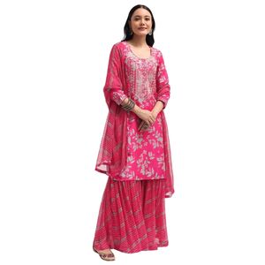 Conjunto de Tussar Kurta Sharara con estampado rosa con Gotta Patti Dupatta para fiesta de boda festiva Ocasión de recepción India - Product Image 3