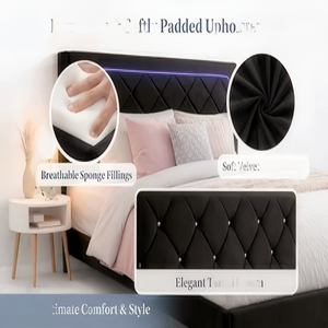 Letto <span class=keywords><strong>Matrimoniale</strong></span> Moderno di Lusso in Velluto Nero, Imbottito, per Arredamento Camera da Letto d'Hotel - Vendita all'Ingrosso - Product Image 5