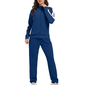 Ensemble de survêtement 2 pièces personnalisé de haute qualité pour femme, survêtement de sport color block avec fermeture éclair intégrale - Product Image 4