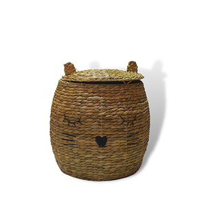 Happy Bear Laundry Basket Round Laundry Storage Basket with Head Lid Small Large Laundry Basket