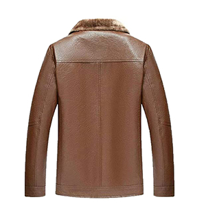 Chaqueta de Cuero PU Marrón para Hombre con Forro de Piel Sintética, Cuello Camisero, Resistente al Viento, Estilo Casual, Corte Regular - Product Image 2