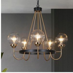 Lustre en métal doré de style nordique avec abat-jour en verre transparent lampe à suspension LED minimaliste pour îlot de cuisine - Product Image 1