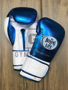 Guantes de Boxeo de Piel de Vacuno de Primera Calidad, Color Azul y Blanco, con Cierre de Velcro y Logotipo Personalizado, Marca No Life - Product Image 4