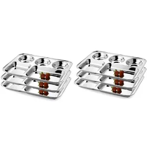 Đĩa Hình Chữ Nhật King Steel Khay Đựng Búa CU-Đĩa Chia Đĩa Ăn Tối/Thali/Bộ Khay Lộn Xộn, Màu Bạc - Product Image 1