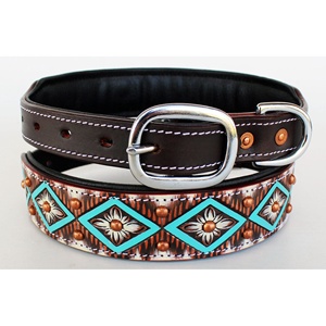 Custom Made Cow Leather Soft <b>Padded</b> Pet Dog Collar With Hand Painted Tooling & Carving Top Indian Bulk Manufacturer - Product Image 4