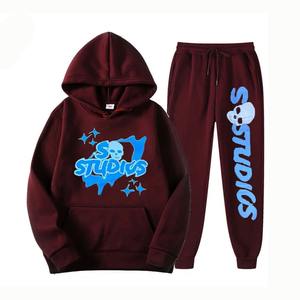 Buena calidad 100% algodón Puff estampado ácido lavado sudaderas con capucha Unisex pantalones de chándal trajes de chándal Sudadera con capucha y conjunto de Jogger - Product Image 1