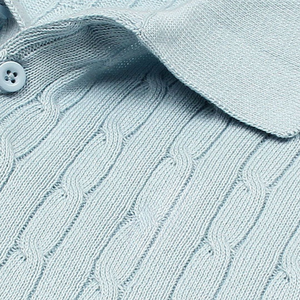 Mens Sky <b>Cable</b> Knit Polo Shirt Premium Cotton Knitwear Short <b>Sleeve</b> Textured Classic Fit Casual Smartwear Apparel - Product Image 3