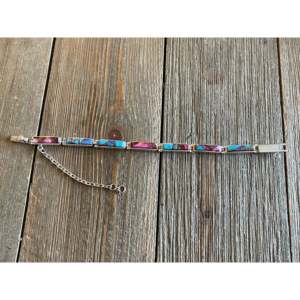 Navajo Pink Dream Mohave Turquoise & Sterling <b>Silver</b> Fine Chain <b>Bracelet</b> with Link Design - Product Image 5