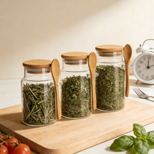 Barattolo <span class=keywords><strong>per</strong></span> Spezie in Vetro con Coperchio in Bambù Sostenibile e Porta Cucchiaio Integrato <span class=keywords><strong>per</strong></span> Organizzazione Ecologica della Cucina - Product Image 2