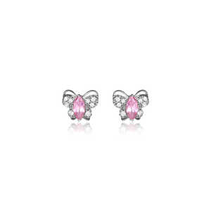 Pendientes de Mariposa Plateados de Moda con Circonita Rosa, Perla, Piedras Preciosas de Diamante, Latón Rodiado para Fiestas, Regalo Religioso para Ella - Product Image 3