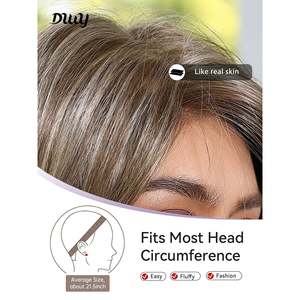 Perruque synthétique courte et droite pour femme DWY, en fibre haute température, style naturel avec frange, dentelle transparente de qualité, couleur marron - Product Image 5
