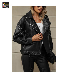 Meilleure vente de veste à rivets en faux cuir pour femme en gros prix direct d'usine - Product Image 2