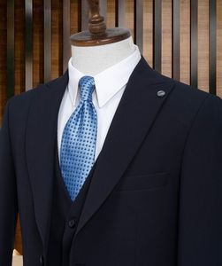 65% 35% โพลีเอสเตอร์ผ้าวิสคอสสำหรับผู้ชายสูทสีกรมท่าพร้อมเสื้อกั๊กชุดหรูหราเข้ารูปทันสมัยสำหรับงานแต่งงานธุรกิจ - Product Image 2