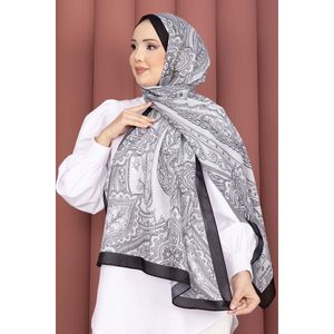 Authentic Black and White Motif Shawl Series Square Cotton Scarf for Girls Breathable and Digital Printed for Party Style - Product Image 2