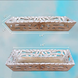 Vintage Wooden Serving Tray Mango <b>Wood</b> Whitewash Rustic Farmhouse Style Stylish Decorative Ottoman Tray for Bulk <b>Sale</b> - Product Image 3