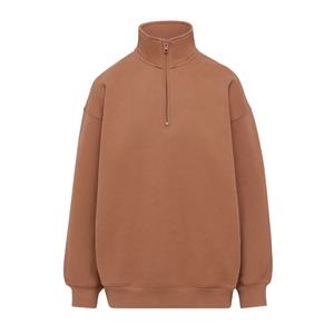 Jersey de manga larga con logotipo personalizado para mujer, jersey básico informal, sudadera lisa con cuello levantado, forro polar de algodón 100%, diseño de marca personalizado - Product Image 3