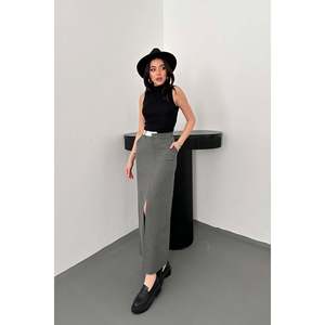 Jupe en polyviscose gris avec bordure Pati - Gris - Product Image 2