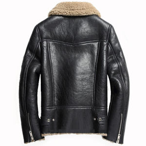 Blouson en cuir véritable pour homme, style motard, avec doublure chaude en fourrure Sherpa, modèle B3, pour l'hiver, vêtement décontracté et tendance, vente en gros - Product Image 3
