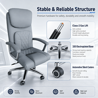 Chaise de bureau exécutive ergonomique moderne de qualité supérieure, gris, avec dossier haut, coutures en losange, pivotant à 360° et réglable en hauteur
