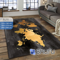 Karpet Flanel Polyester Abstrak Anti-Slip Modern Bergaya Shufu, Buatan Mesin, Bulu Sedang, Alas Karet, Perawatan Mudah