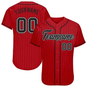 Camiseta de béisbol auténtica, personalizada, roja, negra, a rayas, negra y blanca - Product Image 1