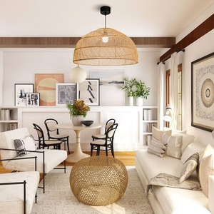 White Handcrafted Modern Style Weave <b>Rattan</b> <b>Lamp</b> Shade Pendant Light Natural Bamboo Chandelier for Home Living Decoration - Product Image 6