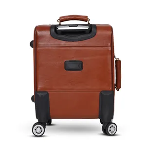 OEMスーツケースプレミアム高品質100% 本革トロリートラベルラゲッジスーツケーストロリーバッグ長持ち素材