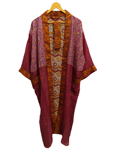 Indian Robe Floral <b>Silk</b> Sari <b>Kimono</b> Vintage Sari Robe Soft Beach Party Gown Indian Handmade <b>Silk</b> <b>Kimono</b> - Product Image 4