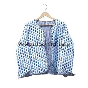 Veste matelassée classique en coton indien faite à la main pour femmes, élégante, réversible, à imprimé floral, hiver, écologique - Product Image 2