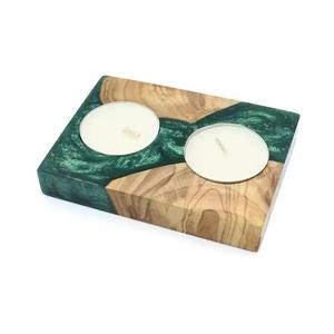 Portavelas rústico de madera y resina con tarro de vela de hormigón único accesorio de iluminación decorativo para el hogar - Product Image 1