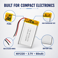 Batterie LiPo polymère ultra rechargeable MinYu Custom 401220 3.7V 60mAh avec PCB et fils pour appareils connectés Bluetooth